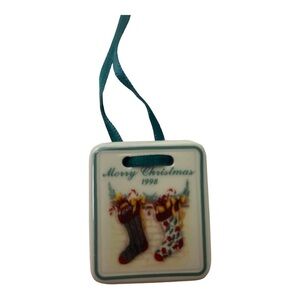 Vintage Longaberger 1998 Ceramic Merry Christmas Basket Tie On